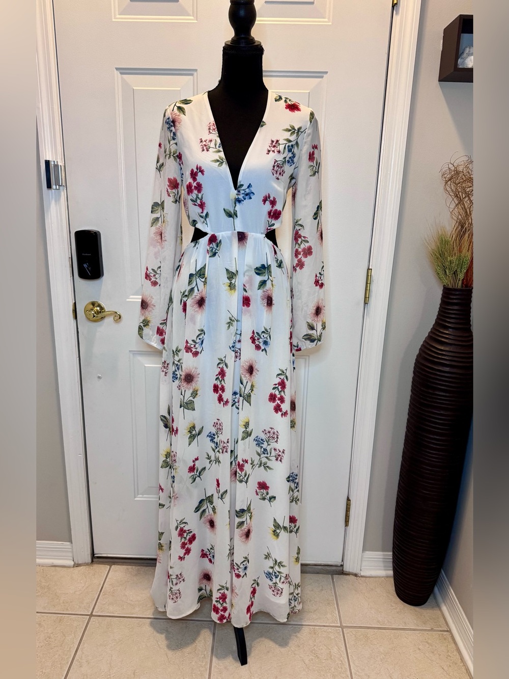 Forever 21 White Maxi Dress with Pink & Blue Floral Print